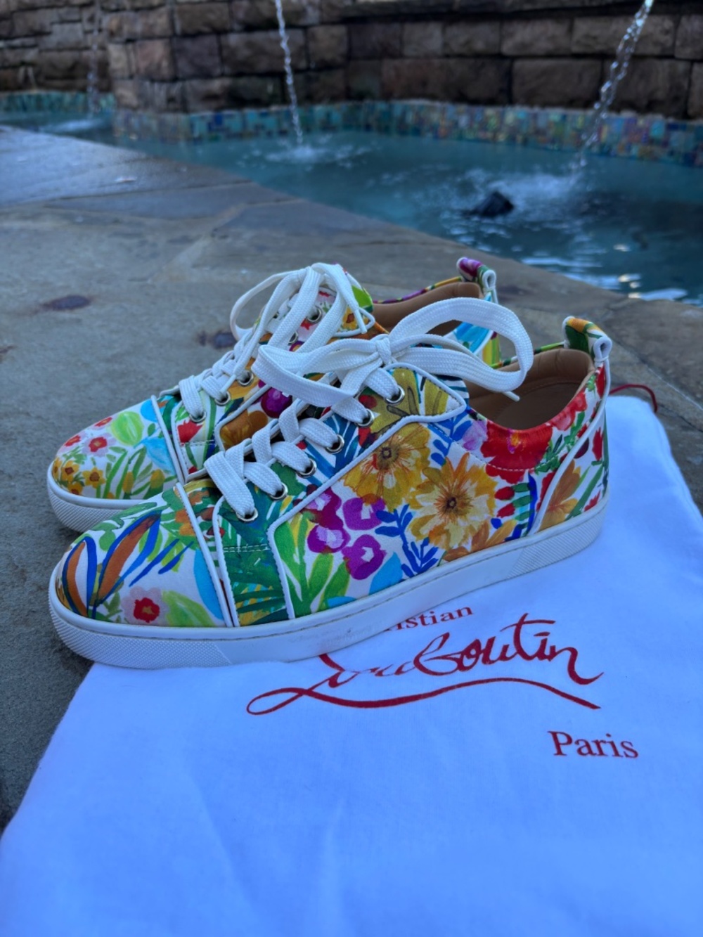 Christian Louboutin Multi Crepe Satin floral low-top sneakers 41 - Picture 2 of 6